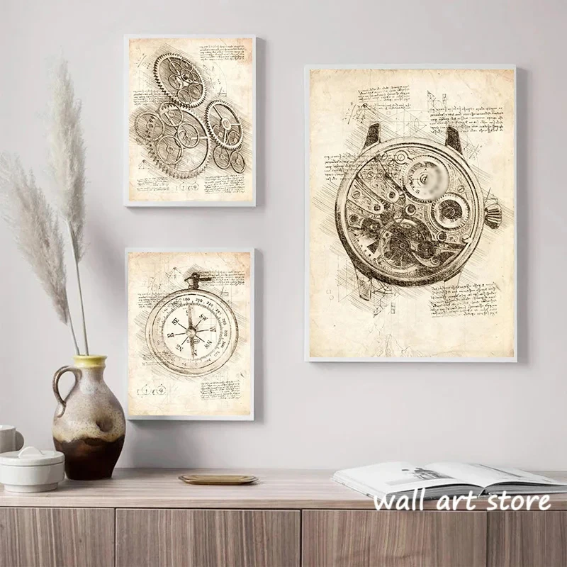 Винтажные часы, эскиз, плакат, – обзор и цена Interior Design Sketch